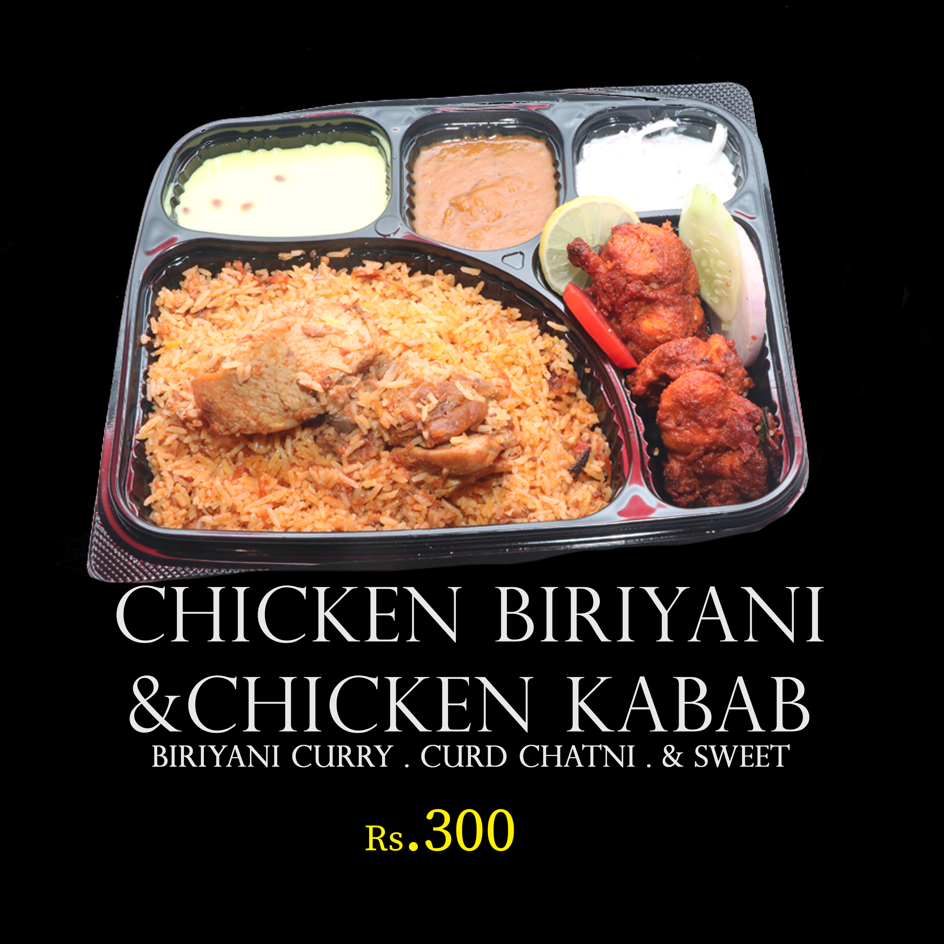 Premium Chicken Biriyani and Chicken Kabab Combo with Curry, Curd Chatni, and Sweet BTM Layout